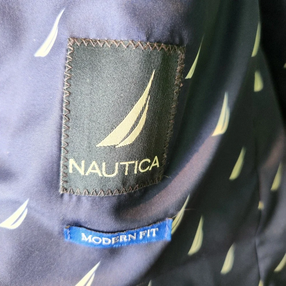 Nautica Mens Blue Glen Plaid Modern Fit Sport‎ Coat Blazer 44R Two Button Logo